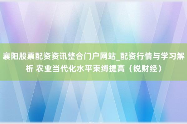 襄阳股票配资资讯整合门户网站_配资行情与学习解析 农业当代化水平束缚提高（锐财经）